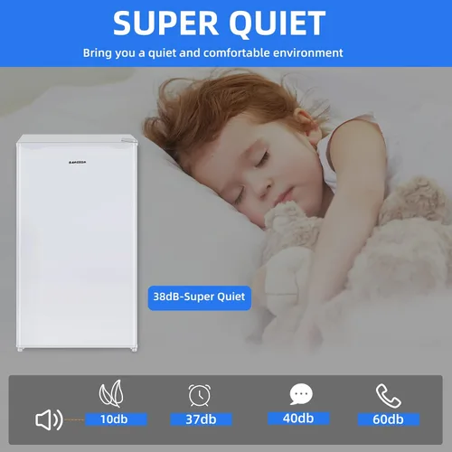 Vista 5 de BANGSON Mini refrigerador con congelador, 3.2 pies cúbicos, refrigerador pequeño de una sola puerta, eficiente en energía, bajo ruido, refrigerador