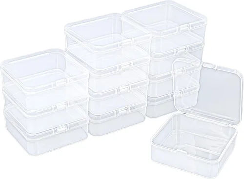 Vista 10 de Goodma 18 contenedores cuadrados vacíos de plástico transparente con tapas con bisagras para objetos pequeños y otros proyectos de manualidades