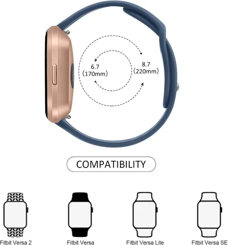 Vista 2 de AK Correas de silicona compatibles con Fitbit Versa 2, correas clásicas suaves de repuesto para reloj inteligente Fitbit Versa (azul abismo)