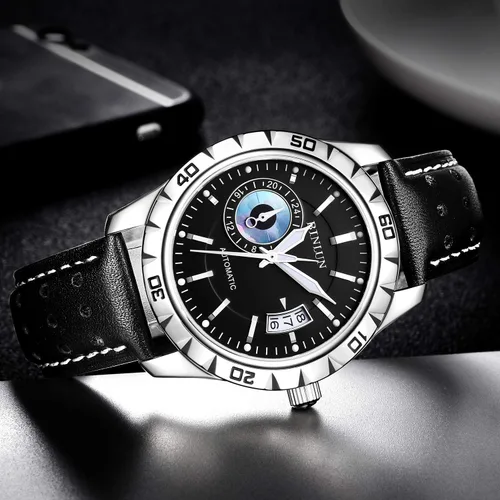Vista 6 de BINLUN Reloj Esqueleto dorado impermeable automático relojes para hombres con dos tonos de acero inoxidable banda de San Valentín regalos
