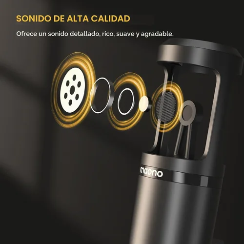 Vista 2 de Maono - Micrófono de condensador cardioide de estudio con XLR de 3.5mm para podcasting, streaming, canto, vocal, estudio en casa
