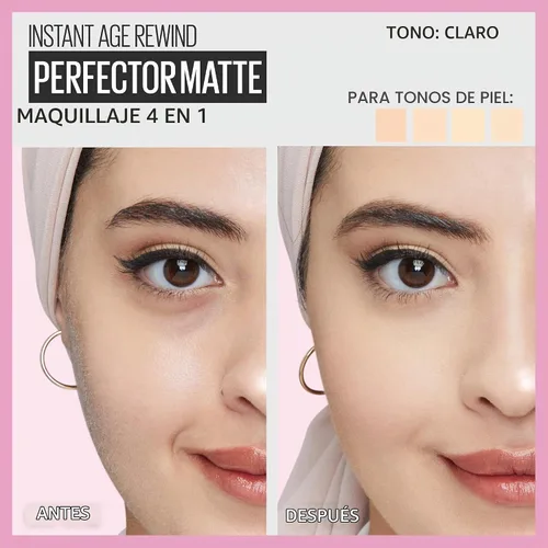 Vista 3 de Maybelline Instant Age Rewind Instant Perfector 4 en 1 Maquillaje Mate, 00 Fair/Light, 1 Unidad