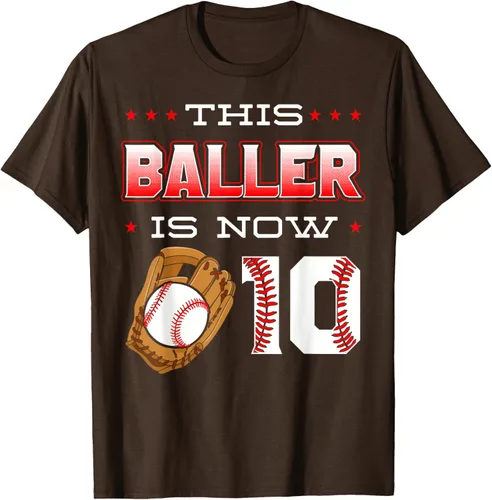 Vista 7 de This Baller Is Now 10 - Camiseta de béisbol para fiesta temática de cumpleaños número 10, Negro