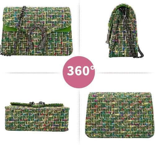 Vista 4 de Bolsos y bolso de mano de tweed para mujer, de piel sintética, con cadena de lana, bolso de hombro, bolso cruzado para las axilas, bolso de mano
