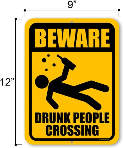 Vista 2 de Honey Dew Gifts, Beware Drunk People Crossing, 9 x 12 pulgadas, hecho en Estados Unidos, letrero de metal, divertidos letreros de pared, letrero