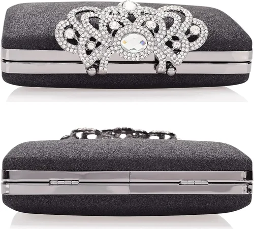 Vista 5 de Dexmay - Bolso de mano con diamantes de imitación con cierre de corona de cristal, bolso de noche formal para mujer