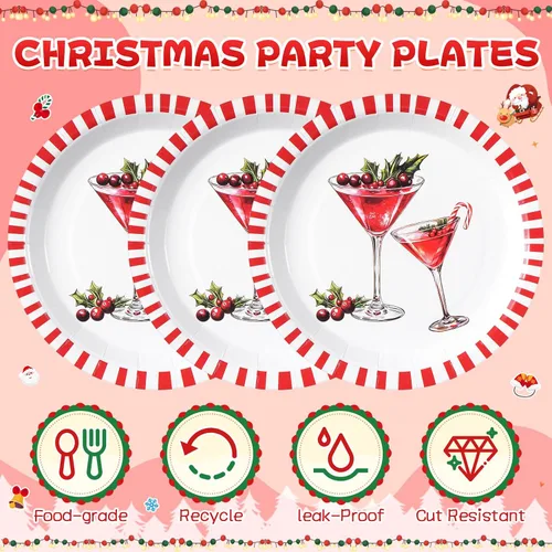 Vista 4 de Shellwei 100 Piezas Platos de Papel de Navidad de 7 Pulgadas Platos de Fiesta de Navidad a Granel Desechables para Suministros de Fiesta Navideña