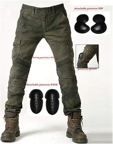 Vista 3 de Takuey Jeans de mezclilla para montar en motocicleta con protector de rodilla y cadera certificado CE
