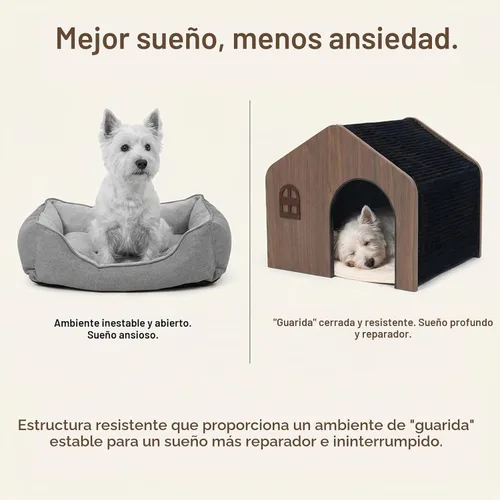 Vista 7 de Casa moderna de madera para gatos de interior, cama cueva cerrada de grado