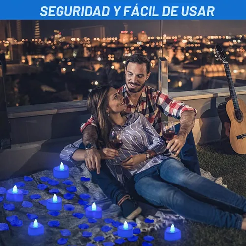 Vista 7 de cridoz Juego de pétalos de rosa azules para una noche romántica para él, 2000 pétalos de rosa artificiales con 24 velas LED sin llama