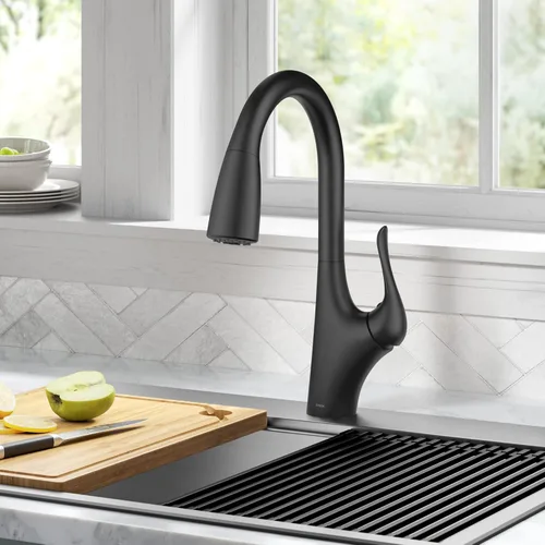 Vista 7 de Kraus Merlin - Grifo de cocina con un solo mango extraíble en transición, color negro mate, KPF-1674MB