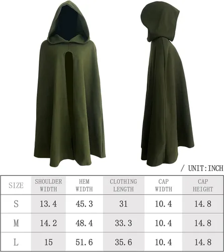 Vista 6 de HOMELEX Disfraz renacentista para niños Capa medieval con capucha para Halloween, guardabosques, mago, elfo, bata con capucha