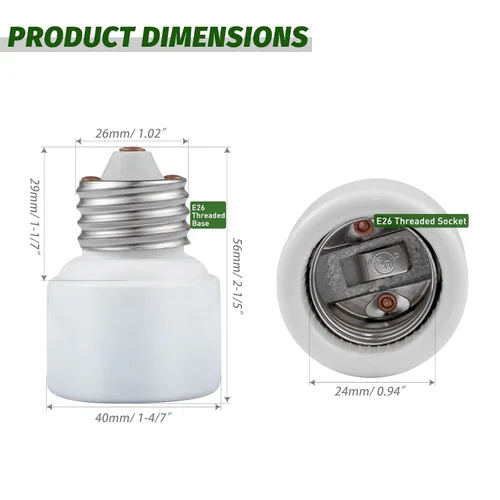 Vista 5 de Extensor de Enchufe de Luz, Adaptador de Extensión de Enchufe de Porcelana, Adaptador Extensor de Enchufe de Bombilla de Rosca Media Estándar E26 a