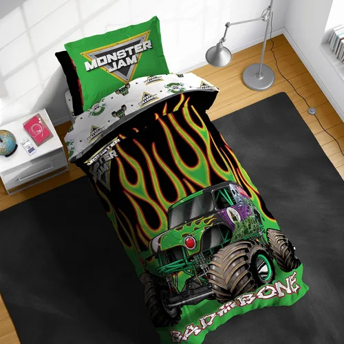 Vista 22 de Sunny Side Up Monster Jam - Juego de edredón para niños pequeños, ropa de cama preescolar de 4 piezas, incluye edredón, sábanas y funda de almohada
