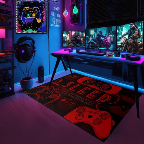 Vista 20 de Alfombra de suelo con estampado de videojuegos 3D para niños, alfombra pequeña roja para dormitorio, tapete de piso para habitación de niños