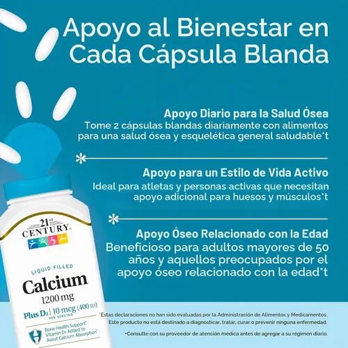 Vista 2 de 21st Century Calcium Plus D3 - Gel blando relleno de líquido, 1200 mg, 90