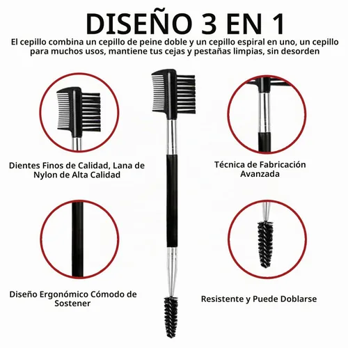 Vista 2 de Cepillo de pestañas de cejas 2PCS Peine de pestañas de cabeza 3 Cepillo de doble cabeza Cepillo de maquillaje Herramienta de aseo cosmético (negro)