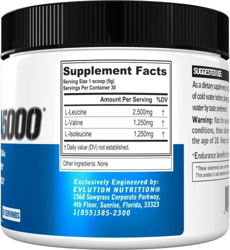 Vista 2 de Evlution EVL BCAAs - Polvo de aminoácidos BCAA en polvo, bebida de recuperación después del entrenamiento y energía sin estimulación para antes