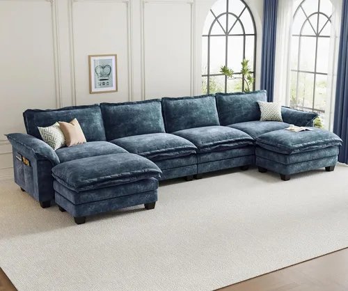 Vista 29 de KKL Sofá Seccional Modular de 89 Pulgadas, Sofá de Amor de 2 Asientos Sofá Nube con Asiento Profundo, Sofás Seccionales de Chenilla para Sala