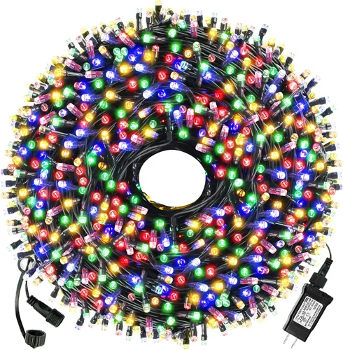 Vista 12 de Cadena de 300 luces LED para árbol de Navidad de 105 pies, luces navideñas enchufables con 8 modos y certificación UL, luces para interiores