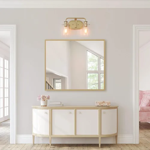 Vista 5 de KSANA Lámparas de baño, 2 luces doradas para tocador sobre espejo con pantalla de vidrio sembrado, accesorios de luz de baño dorados, bombilla E26