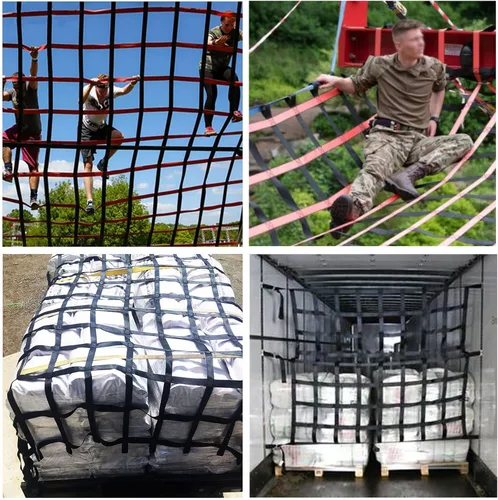 Vista 6 de Red de escalada al aire libre, red de carga, pista de obstáculos Ninja Warrior, accesorios de línea floja, para gimnasio, escalada, cuerda