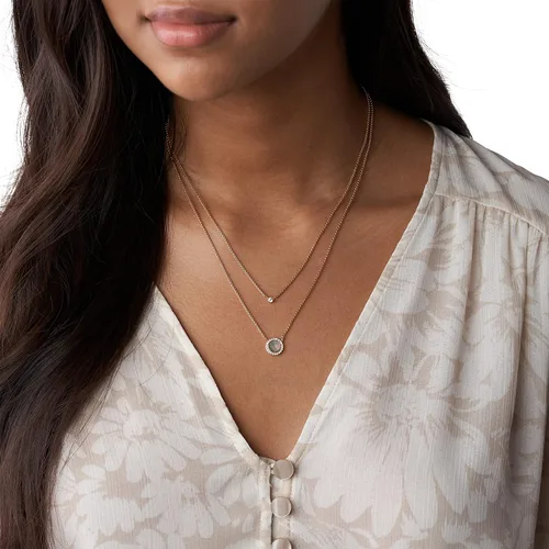 Vista 4 de Fossil collar con dije de acero inoxidable en tono rosa dorado para mujer