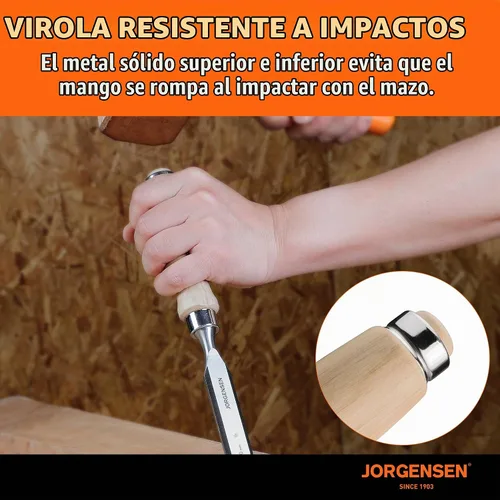 Vista 5 de Jorgensen - Juego de 4 cinceles de madera, cinceles de acero de aleación de cromo con borde biselado, cinceles de madera para carpintería, mango
