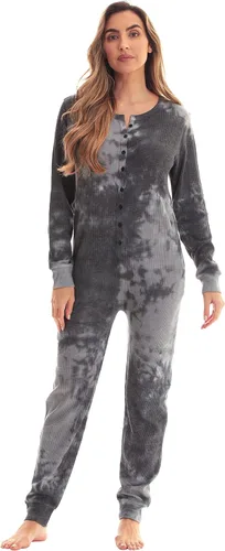 Vista 12 de #followme Enterizo térmico Henley para mujer de cuadros búfalo y teñido anudado Menta / Carbón vegetal