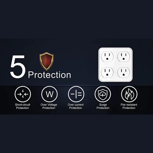 Vista 6 de Enchufe inteligente de pared inalámbrico, protector de sobretensiones, extensor de 4 salidas con 4 puertos de carga USB, compatible con Alexa Google