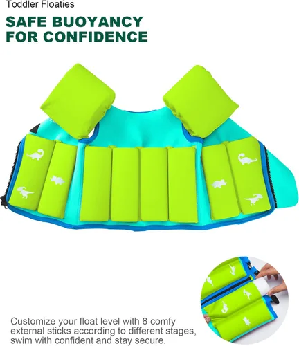 Vista 5 de AEOCOO Chaleco de natación para niños pequeños de 20-30-50-70 libras, flotadores de piscina para niños de 1-2-3-5-7-9 años, cómoda chaqueta flotante