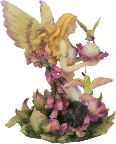 Vista 6 de Ebros Gift Jody Bergsma Faith Fairy Naiad - Estatua de flores moradas con colibríes, 5.75 pulgadas de alto, figura mágica de jardín de hadas