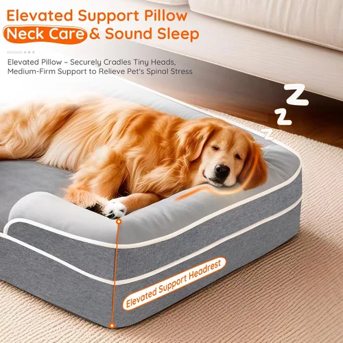 Vista 5 de Cama para perro personalizada para perros pequeños, medianos y grandes, cama ortopédica impermeable para perros, sofá cama de espuma de apoyo