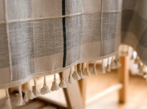 Vista 2 de Table Cover 24 x 24 inch, Square, Black Grey, Cotton Linen Plaid Dining Table Cloth