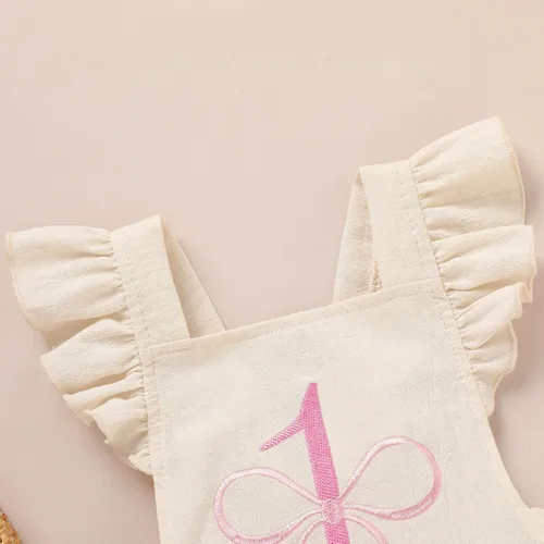 Vista 3 de GRNSHTS Trajes de primer cumpleaños para niñas con volantes para primer cumpleaños, mameluco sin espalda
