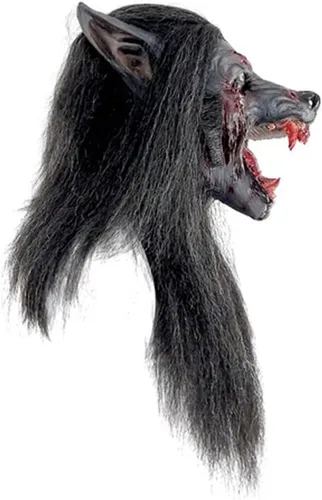 Vista 5 de Ghoulish Productions Máscara de lobo negro. Máscara de látex de lobo negro, máscara de lobo gruñido, máscara de criatura hombre lobo con piel negra.