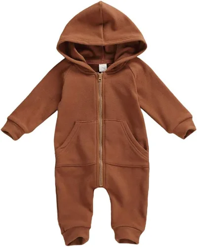 Vista 8 de FYBITBO Mameluco con capucha y cremallera para bebés, niños y niñas, mameluco de manga larga para otoño e invierno, ropa cálida
