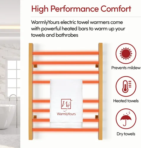 Vista 4 de WarmlyYours Toallero térmico para baño, calentador eléctrico de toallas y secadora de oro pulido, montado en la pared, enchufe o cableado de 120 V