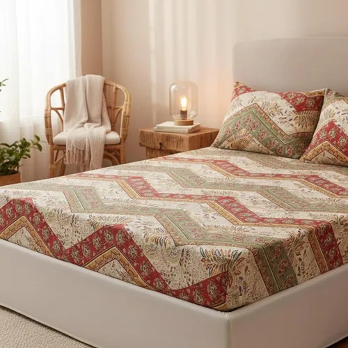 Vista 5 de DaDalogy Bedding - Sábana bajera ajustable con diseño floral botánico con funda de almohada, patrón de filigrana de cachemira cheurón bohemio