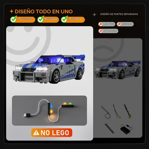 Vista 5 de LIGHTAILING Luz para Lego - 76917 2-Fast-2 Furious Nissan Skyline GT-R (R34) - Kit de iluminación LED compatible con modelo de bloques