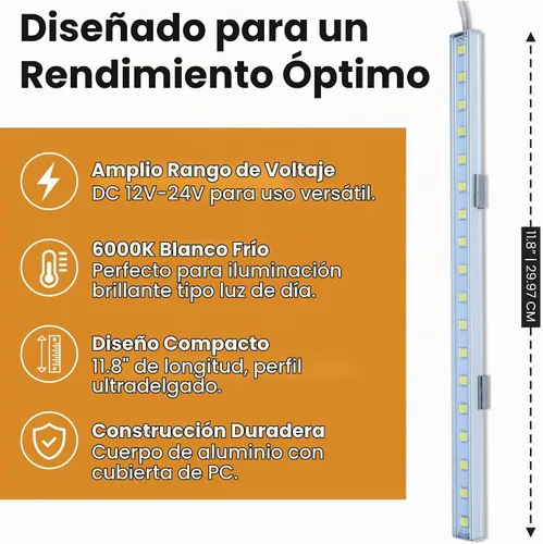 Vista 3 de 12V-24V Amplio rango de voltaje de aluminio rígido DC 12 voltios a 24 voltios iluminación LED 11.8 "barra de luz LED tira de lámpara debajo