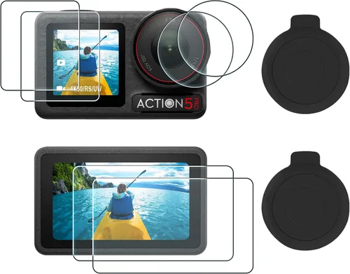 Vista 8 de AMAZEAR Action5 Pro - Protector de pantalla de lente para DJI Osmo Action 5 Pro (2 juegos), protector de vidrio templado, pantalla OLED, Ultra HD