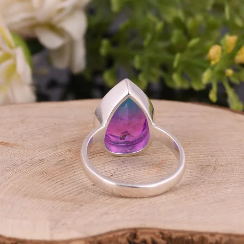 Vista 63 de PANOPLY Bio Pink Doublet Quartz Solid 925 Sterling Silver Ring for Women