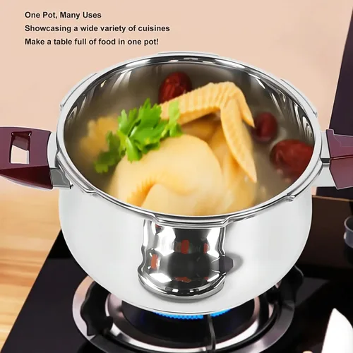 Vista 4 de Olla a presión, 80KPA de acero inoxidable multifuncional con mango ergonómico, olla a presión para uso doméstico (6 l)
