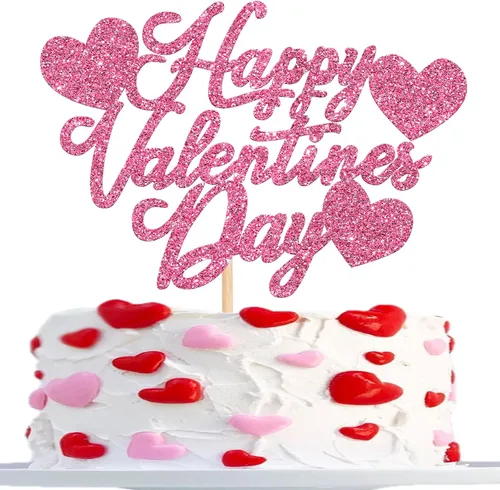 Vista 10 de Rsstarxi Paquete de 24 adornos para cupcakes para el día de San Valentín, con purpurina roja, dulce amor, para cupcakes, decoración de San Valentín