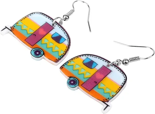 Vista 3 de Bonsny Aretes colgantes de acrílico con diseño de dibujos animados divertidos para autocaravana y autocaravana, joyería para mujeres y niñas