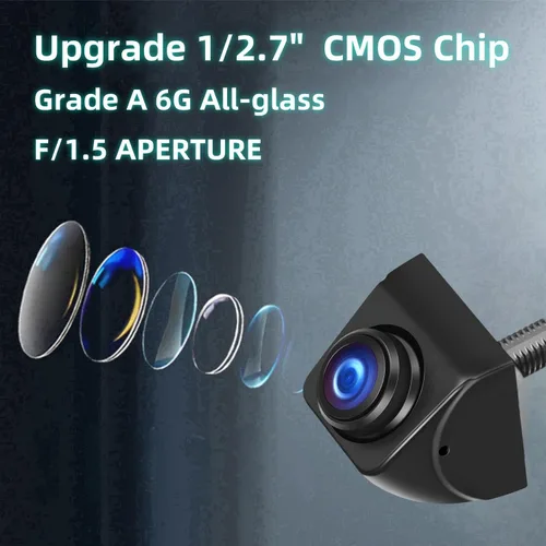 Vista 5 de Cámara HD de visión trasera delantera y trasera para automóvil, rotación de 360°, gran ángulo de visión, IP68K, impermeable, universal, marcha