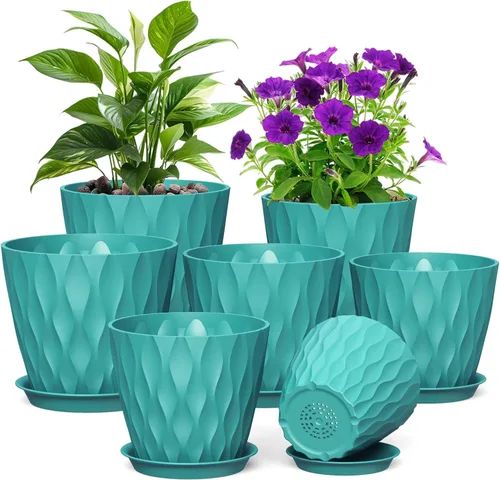 Vista 27 de Meowell Macetas pequeñas de plástico de 4 pulgadas, macetas de plántulas, juego de 5 macetas de ondas de agua para plantas de interior, macetas