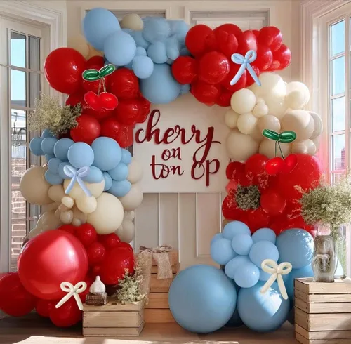 Vista 8 de Kit de arco de globos azul polvoriento, amarillo, doble relleno, azul pastel oscuro, amarillo claro, guirnalda de globos de perlas para cumpleaños