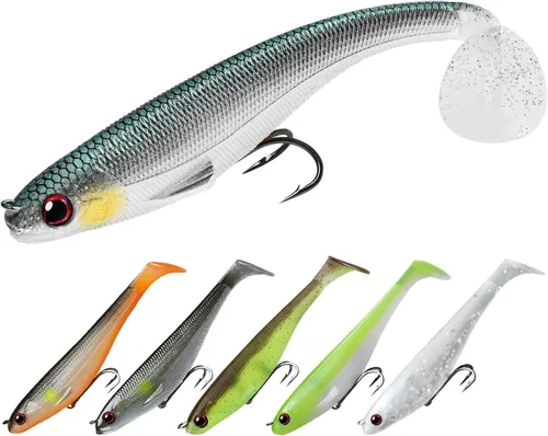 Vista 7 de TRUSCEND Shadtale Easy Catch Soft Fishing Lures, Unique Vibration and Action for Various Rigs, Paddle Tail Swimbaits Trailer for Bass, Trout